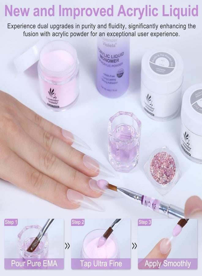 LAVENDER VIOLETS Acrylic Nail Kit - 30g x3 Clear, White, Pink Powder & 80ml Monomer Liquid Set with Carving Brush, Nail Forms, Foil Flakes N302 - Image 4